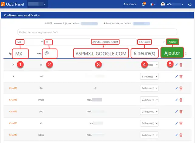 Aide Google Apps -  Comment configurer les enregistrements MX d'un nom de domaine ?